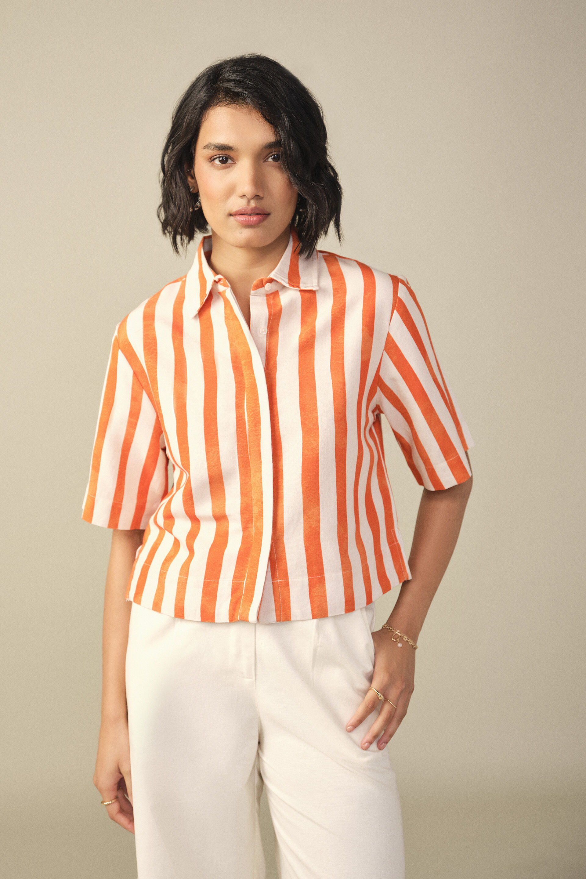 Striped Crop Shirt in Orange